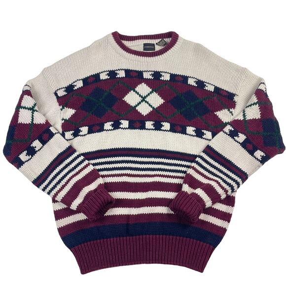 Vintage Golf Abstract Shape Burgundy, Navy, Cream, Green Sweater Size Large - Picture 1 of 7
